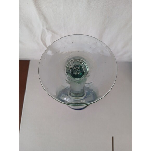 Mexico Hand Blown Blue Green Rings Wine Water Goblet Wine Glass Heavy Unique - Picture 4 of 5